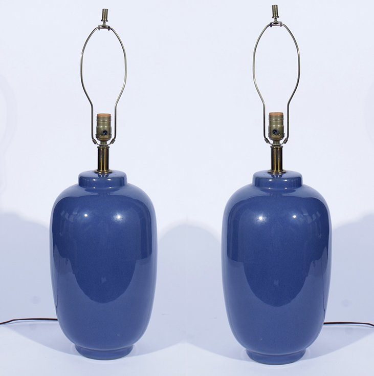 PAIR OF BLUE CERAMIC TABLE LAMPS C.1965 (1 of 3)
