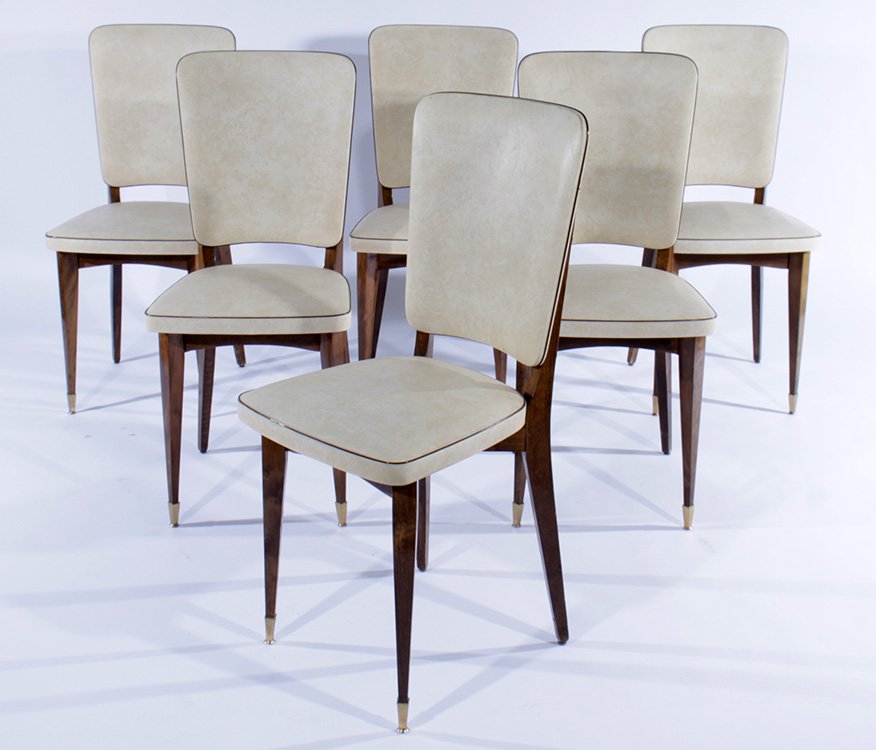 SET OF 6 UPHOLSTERED FRENCH DINING CHAIRS C.1960 (1 of 4)