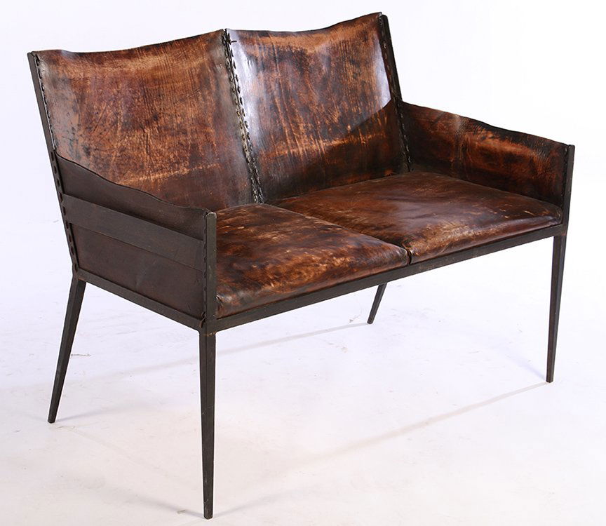 IRON LEATHER SETTEE MANNER JEAN MICHEL FRANK (1 of 4)