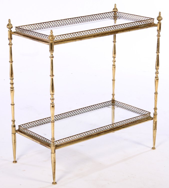 FRENCH BRASS 2-TIER DESSERT CART W/ TRAYS C.1950 (1 of 5)