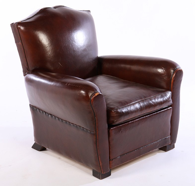 FRENCH ART DECO LEATHER CLUB CHAIR C.1920 (1 of 4)