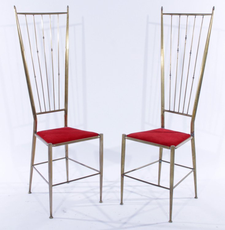 PAIR ITALIAN TALL BACK BRASS SIDE CHAIRS 1950 (1 of 4)