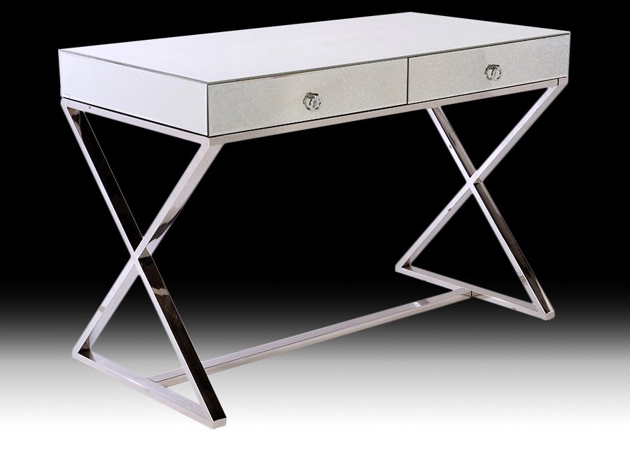 MIRRORED DESK 2 BEVELED DRAWERS X FORM BASE (1 of 4)