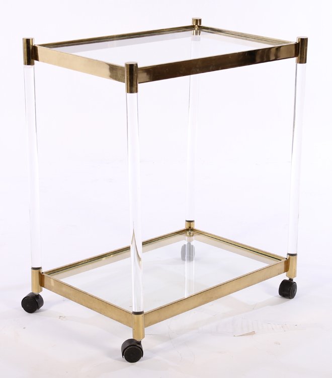 BRASS LUCITE 2 TIER TEA CART KARL SPRINGER 1970 (1 of 5)