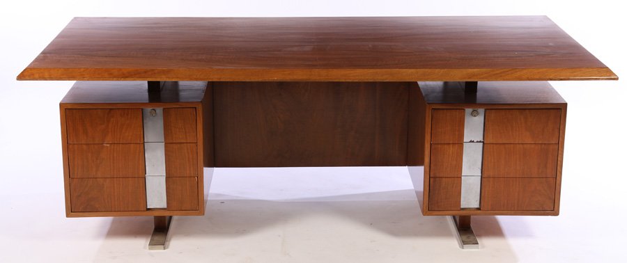 WALNUT & CHROME EXECUTIVE DESK C.1960 (1 of 5)