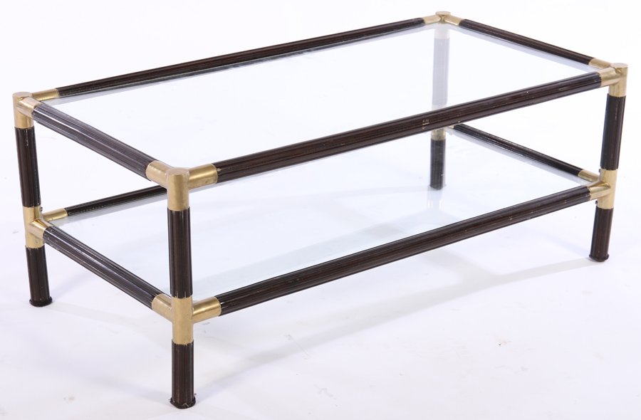 BRONZE/WOOD COFFEE TABLE MANNER OF KARL SPRINGER (1 of 5)