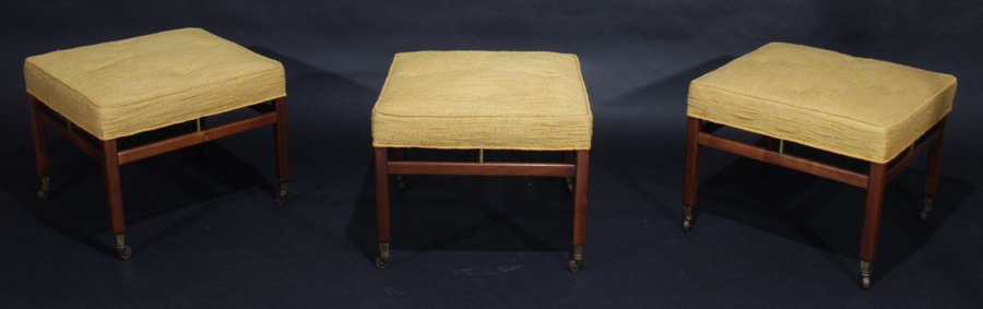 SET OF 3 LABELED WALNUT DUNBAR STOOLS C.1965 (1 of 4)