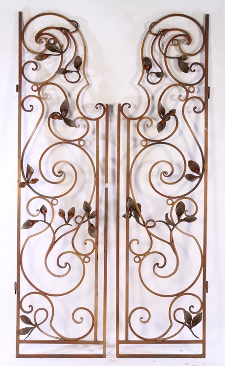 UNUSUAL PAIR WROUGHT IRON GATES GLASS BERRIES (1 of 5)