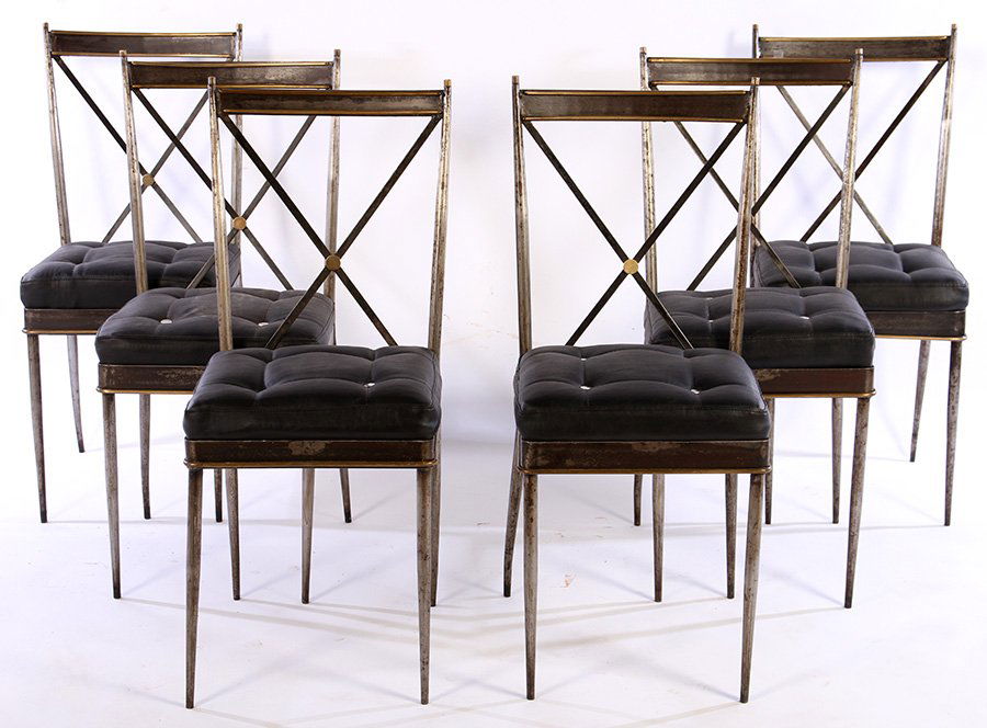 SET 6 IRON BRONZE CHAIRS BUTTON UPHOLSTERED SEATS (1 of 5)