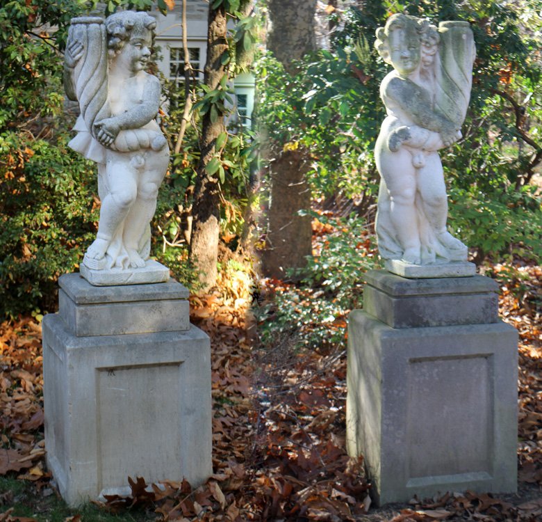 VICENZA STONE GARDEN FIGURES ON LIMESTONE BASES 1930 (1 of 4)