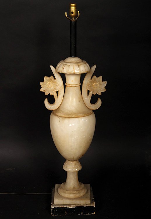 LARGE CARVED ALABASTER TABLE LAMP 1900 (1 of 3)