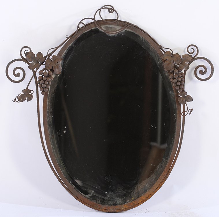 20TH CENT. FER FORGE WROUGHT IRON BEVELED MIRROR (1 of 3)