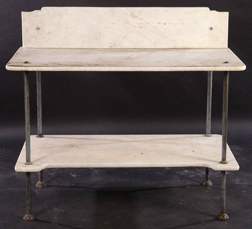 TWO TIER BRONZE MARBLE POTTING TABLE 1900 (1 of 5)