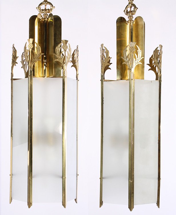 PAIR BRONZE LANTERNS SIX GLASS PANELS (1 of 3)