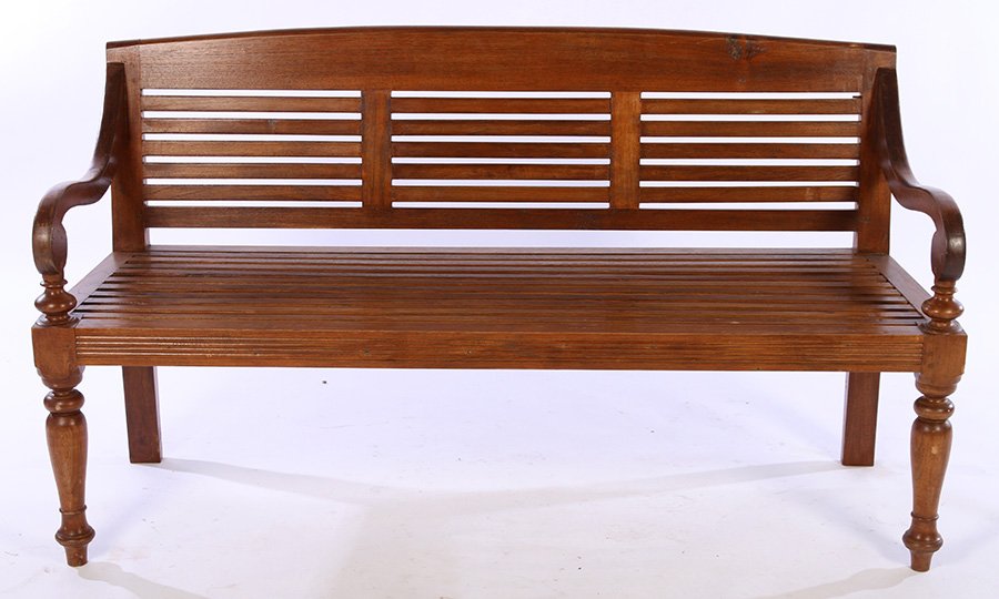 ANGLO INDIAN CARVED TEAK GARDEN BENCH (1 of 5)