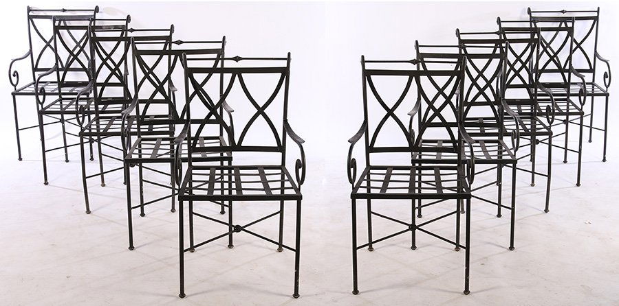 SET 10 REGENCY WROUGHT IRON DINING CHAIRS (1 of 8)