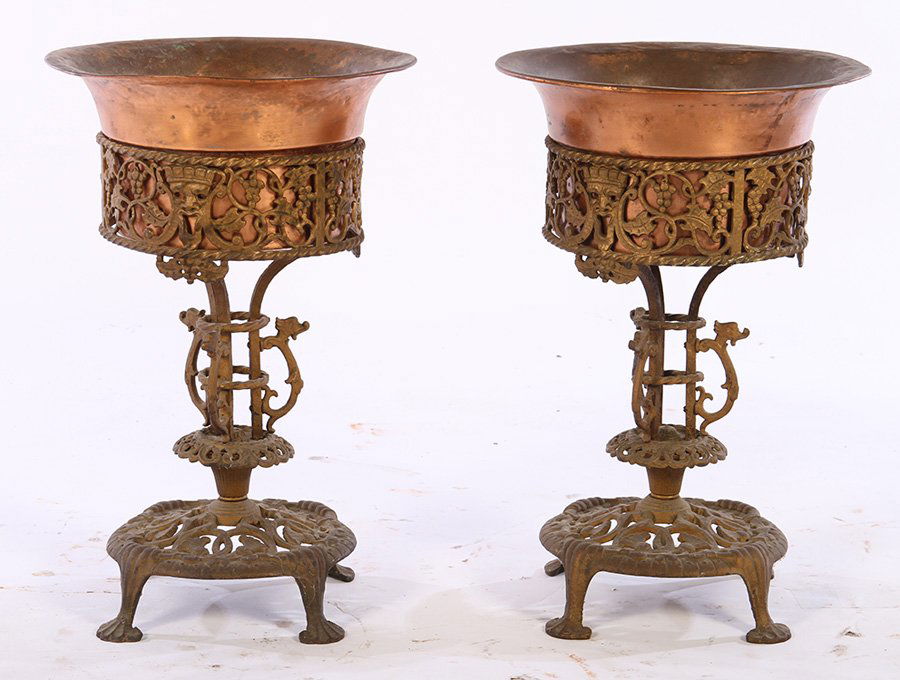 PAIR OSCAR BACH BRONZE WROUGHT IRON PLANTERS 1910 (1 of 6)