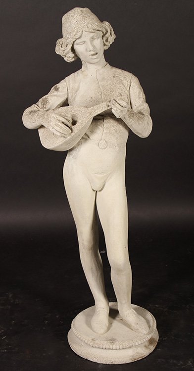 WHIMSICAL CAST STONE LUTE PLAYER PLINTH BASE (1 of 4)