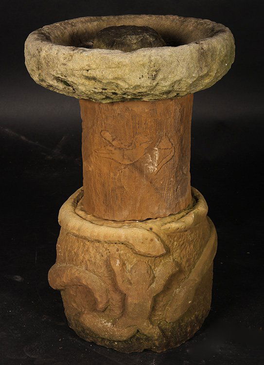 AMERICAN FOLK ART CARVED STONE BIRD BATH (1 of 4)