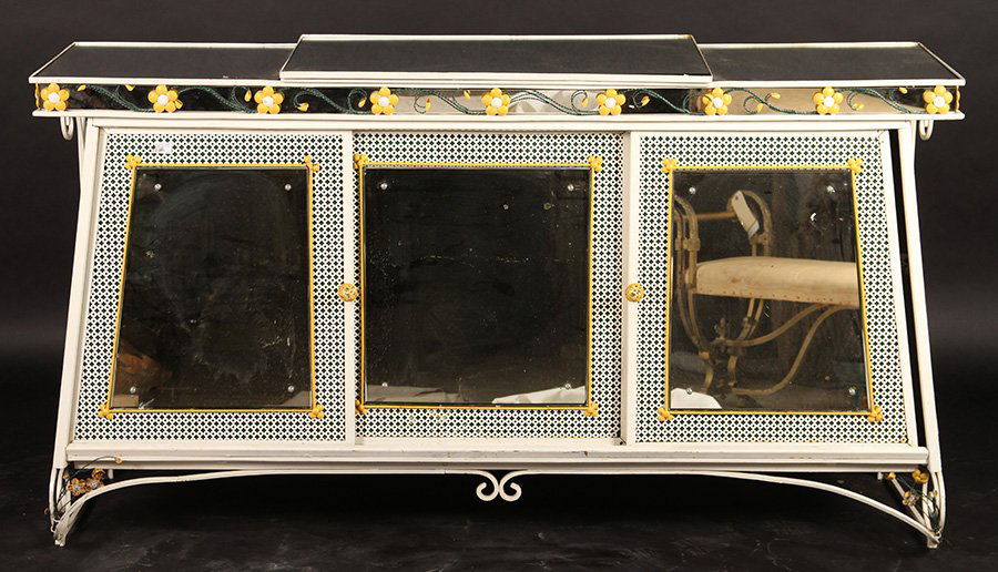 FRENCH WROUGHT IRON SERVER BAR MIRROR TOP (1 of 7)