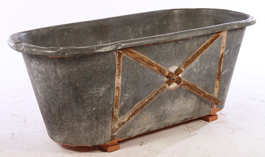 LABELED FRENCH ZINC BATH TUB DECORATED SIDES (1 of 6)