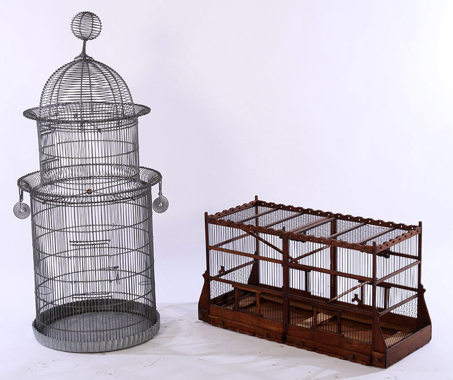 2 BIRD CAGES GALVANIZED METAL CARVED WOOD (1 of 7)