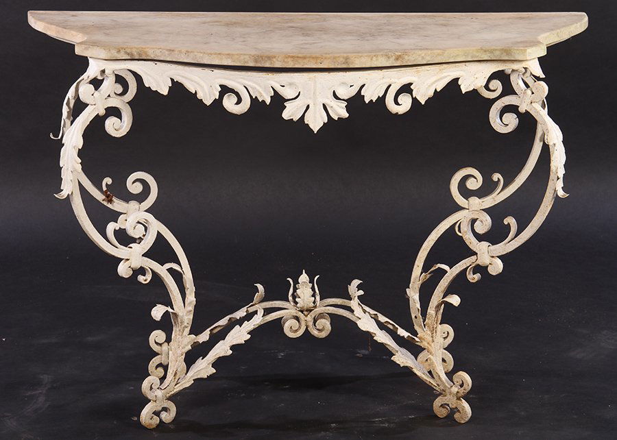 WROUGHT IRON CONSOLE TABLE SHAPED MARBLE TOP (1 of 6)