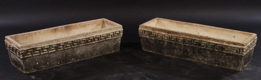 PAIR NEOCLASSICAL CAST STONE GARDEN PLANTERS (1 of 5)