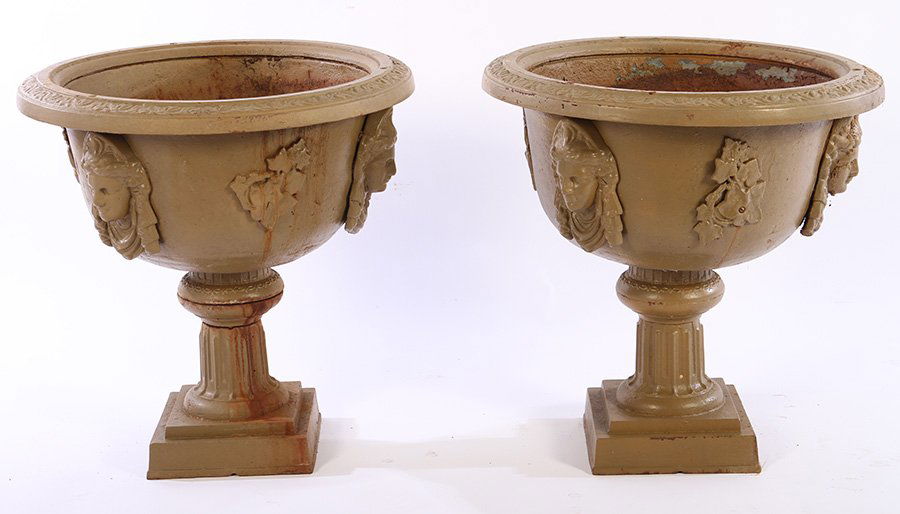 19TH CENT. CAST IRON GARDEN URNS VICTORIAN (1 of 5)