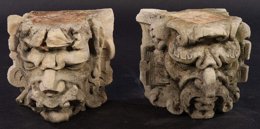 LOT 2 CARVED LIMESTONE GARGOYLE FACES 1910 (1 of 3)
