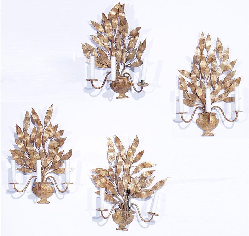 SET 4 GILT DECORATED WROUGHT IRON SCONCES (1 of 5)