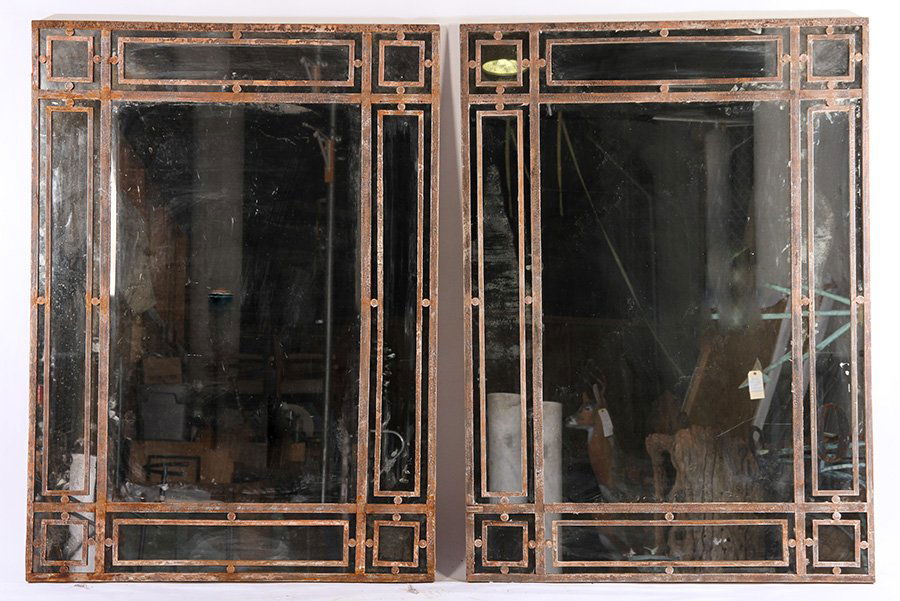 PAIR WROUGHT IRON MIRRORS GRID PATTERN (1 of 3)