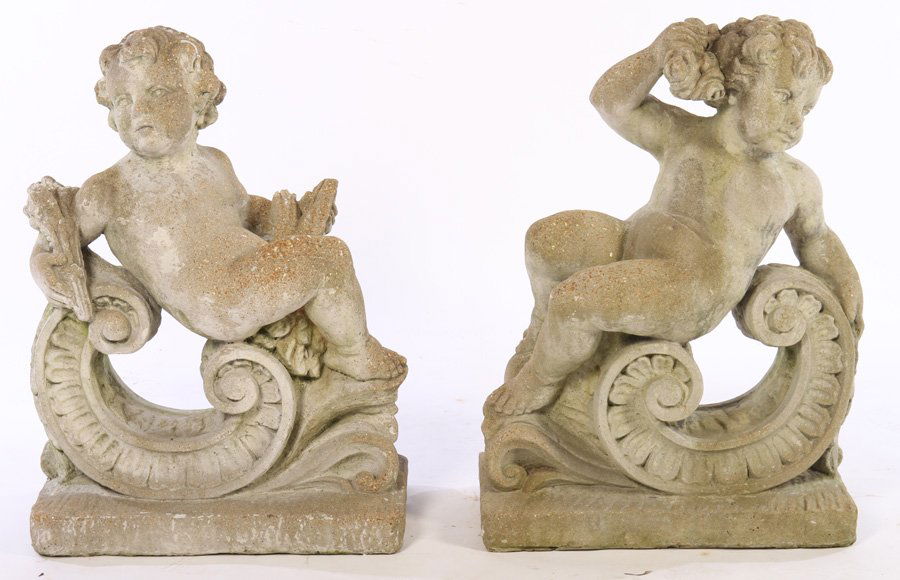 PAIR BAROQUE STYLE CAST STONE CHERUBS 4 SEASONS (1 of 5)