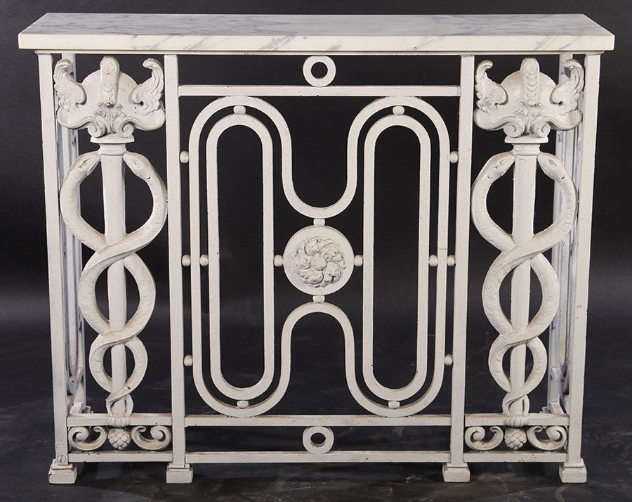 CAST IRON & WROUGHT IRON CONSOLE TABLE MARBLE TOP (1 of 5)