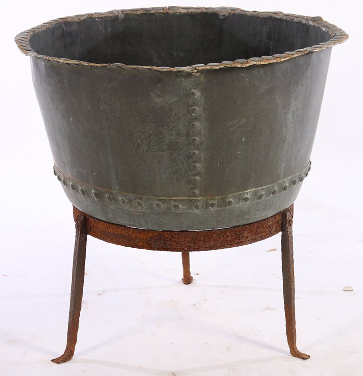 19TH CENT. COPPER GARDEN TUB WROUGHT IRON STAND (1 of 4)