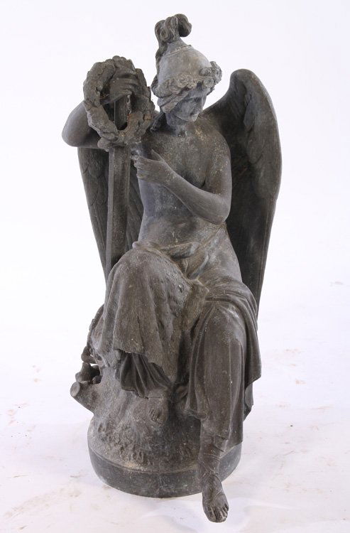 19TH CENT. SIGNED ZINC WINGED FIGURE NATURAL BASE (1 of 4)