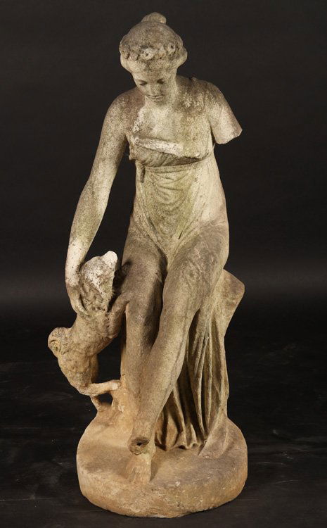 19TH CENTURY CARVED MARBLE FIGURE WITH DOG (1 of 5)