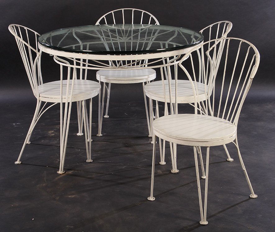 WROUGHT IRON GARDEN SET TABLE & FOUR CHAIRS (1 of 7)