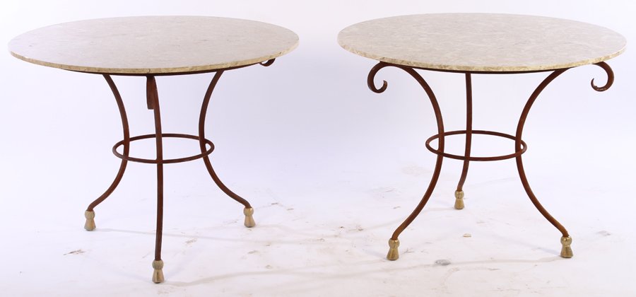 PAIR WROUGHT IRON GUERIDONS MARBLE TOPS BRONZE (1 of 6)