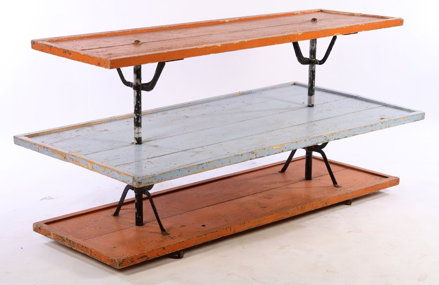 PAINTED WOOD 3 TIERED DISPLAY TABLE METAL POSTS (1 of 5)