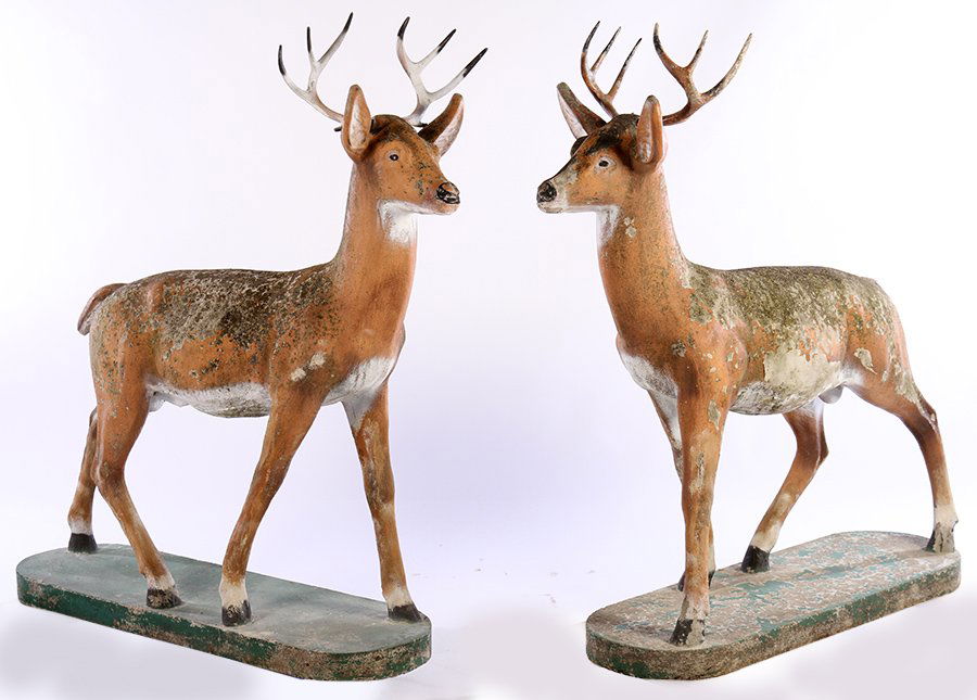 PAIR CAST STONE DEER METAL ANTLERS (1 of 6)