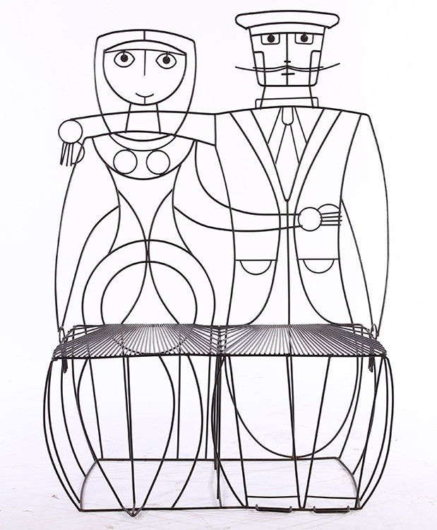 GOOD JOHN RISLEY WROUGHT IRON FIGURAL BENCH (1 of 5)