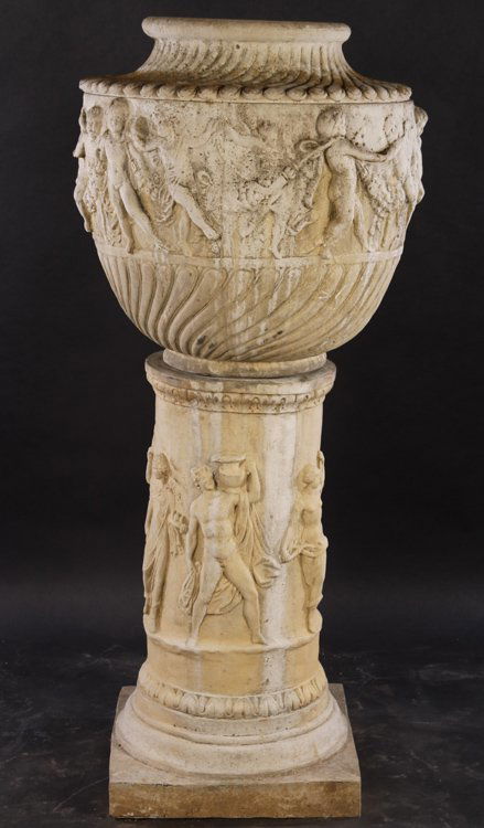 CAST STONE GARDEN URN FIGURAL PEDESTAL (1 of 5)