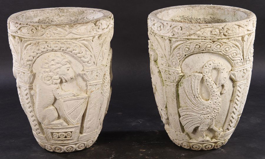 PAIR FRENCH CAST STONE GARDEN POTS OR VESSELS (1 of 6)