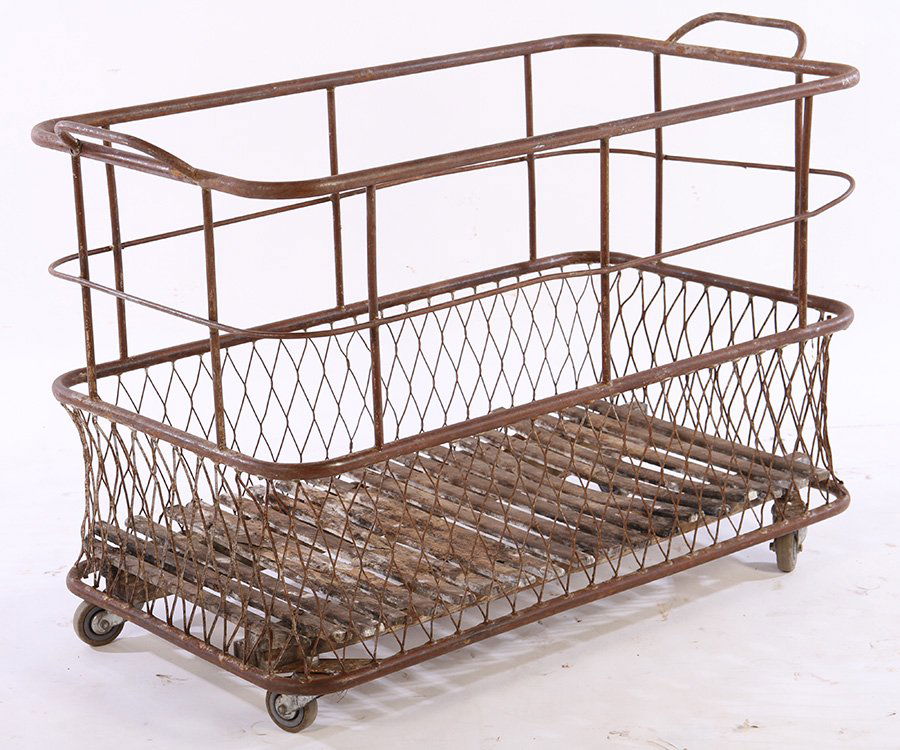 WROUGHT IRON FLOWER CART WOOD SLAT BASE 1910 (1 of 4)