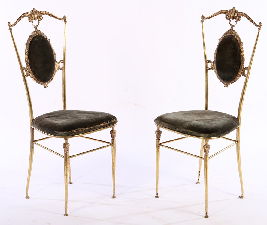UNUSUAL PAIR BRONZE SIDE CHAIRS DETAILED 1940 (1 of 5)