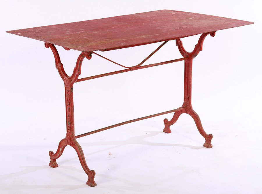 FRENCH LABELED CAST IRON GARDEN BISTRO TABLE 1920 (1 of 5)