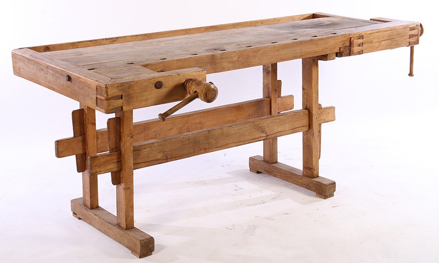 19TH CENT. WOOD WORK BENCH THICK PLANK TOP (1 of 6)