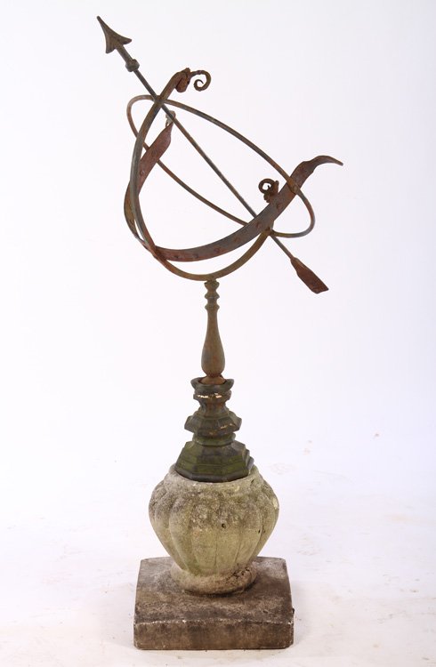 EARLY 20TH C. WROUGH IRON ARMILLARY ON PEDESTAL (1 of 6)