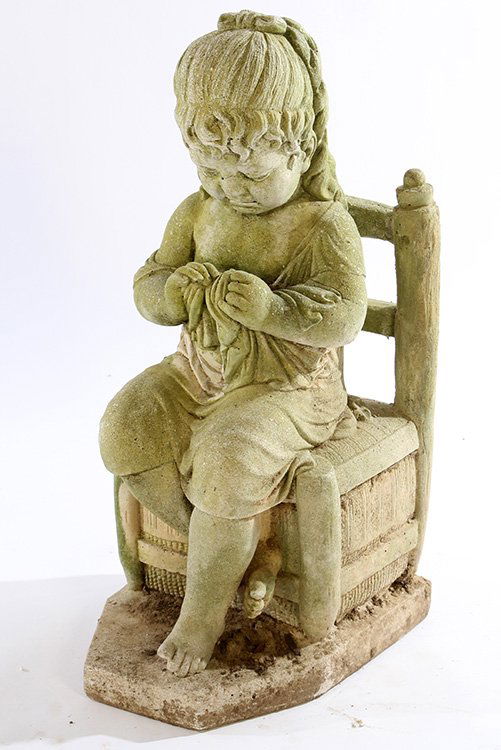 SMALL CAST STONE FIGURE YOUNG GIRL SEATED (1 of 4)